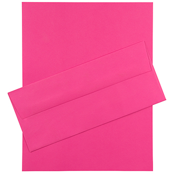 JAM Paper #10 Business Envelopes with Matching Stationery, 24 lb, 8.5&quot; x 11&quot;, Fuchsia Brite Hue, 100 Sheets/Pack
