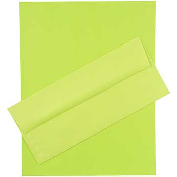 JAM Paper #10 Business Envelopes with Matching Stationery, 24 lb, 8.5&quot; x 11&quot;, Ultra Lime Brite Hue, 100 Sheets/Pack