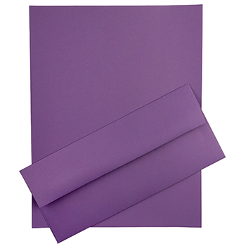 JAM Paper Recycled #10 Business Envelopes with Matching Stationery, 24 lb, 8.5&quot; x 11&quot;, Violet Brite Hue, 100 Sheets/Pack