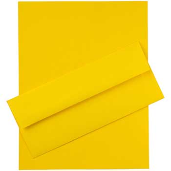JAM Paper Recycled #10 Business Envelopes with Matching Stationery, 24 lb, 8.5&quot; x 11&quot;, Yellow Brite Hue, 100 Sheets