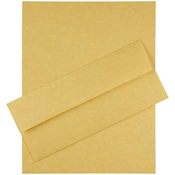JAM Paper Recycled #10 Business Envelopes with Matching Stationery, Parchment, 36 lb, 8.5&quot; x 11&quot;, Antique Gold, 100 Sheets