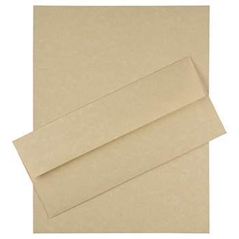 JAM Paper Recycled #10 Business Envelopes with Matching Stationery, Parchment, 24 lb, 8.5&quot; x 11&quot;, Brown, 100 Sheets/Pack