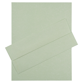 JAM Paper Recycled #10 Business Envelopes with Matching Stationery, Parchment, 8.5&quot; x 11&quot;, Green, 100 Sheets/Pack