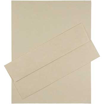 JAM Paper Recycled #10 Business Envelopes with Matching Stationery, Parchment, 24 lb, 8.5&quot; x 11&quot;, Natural, 100 Sheets