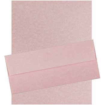 JAM Paper Recycled #10 Business Envelopes with Matching Stationery, Parchment, 24 lb, 8.5&quot; x 11&quot;, Pink, 100 Sheets