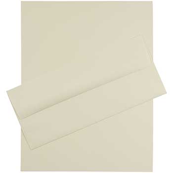 JAM Paper #10 Business Envelopes with Matching Stationery, Laid, 24 lb, 8.5&quot; x 11&quot;, Ivory, 100 Sheets