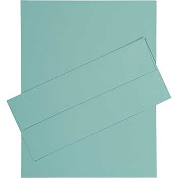 JAM Paper #10 Business Envelopes with Matching Stationery, 28 lb, 8.5&quot; x 11&quot;, Aqua, 50 Sheets