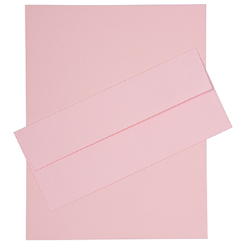 JAM Paper Recycled #10 Business Envelopes with Matching Stationery, 28 lb, 8.5&quot; x 11&quot;, Baby Pink, 50 Sheets/Pack