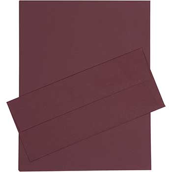 JAM Paper #10 Business Envelopes with Matching Stationery, 28 lb, 8.5&quot; x 11&quot;, Burgundy, 50 Sheets/Pack