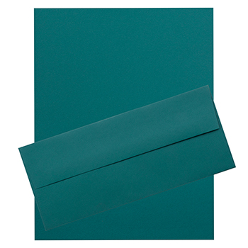 JAM Paper Recycled #10 Business Envelopes with Matching Stationery, 28 lb, 8.5&quot; x 11&quot;, Teal, 50 Sheets/Pack