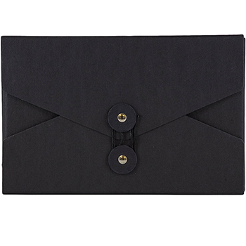 JAM Paper Kraft Portfolio with Button and String Tie Closure, 5 1/2&quot; x 8 1/2&quot; x 1&quot;, Black Recycled