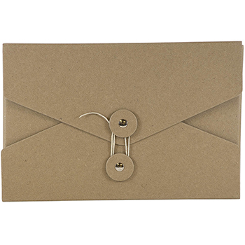 JAM Paper Kraft Portfolio with Button and String Tie Closure, 5 1/2&quot; x 8 1/2&quot; x 1&quot;, Natural Recycled