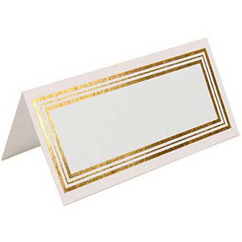 JAM Paper Fold Over Table Place Cards, 2&quot; x 4.5&quot;, White with Gold Triple Border, 100 Cards/Pack