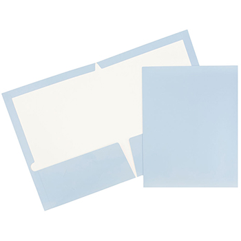 JAM Paper Laminated Two-Pocket Glossy Folders, Baby Blue, 100/CT