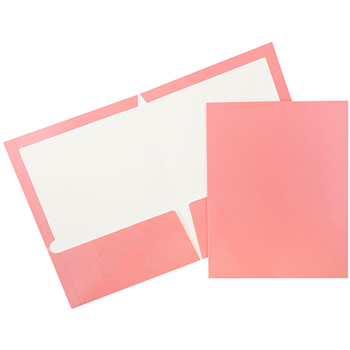 JAM Paper Laminated Glossy 2 Pocket School Presentation Folders, Baby Pink, 6/PK