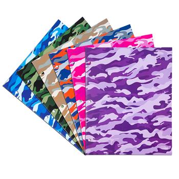 JAM Paper Glossy 3 Hole Punched 2-Pocket School Folders, Assorted Camo, 6/PK