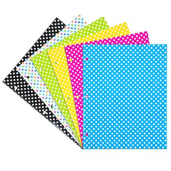 JAM Paper Glossy 3 Hole Punched 2-Pocket School Folders, Assorted Polka Dot, 6/PK