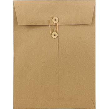JAM Paper Booklet Premium Envelopes with Button and String Closure, 9&quot; x 12&quot;, Brown Kraft Paper Bag, 25/PK