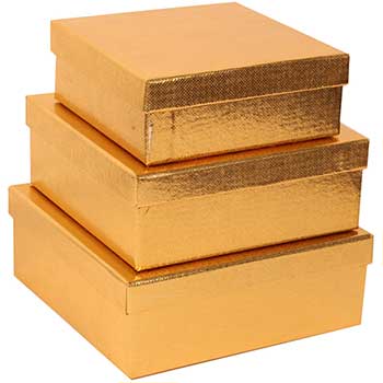 JAM Paper Square Gift Box Nesting Set, Gold, 3/PK