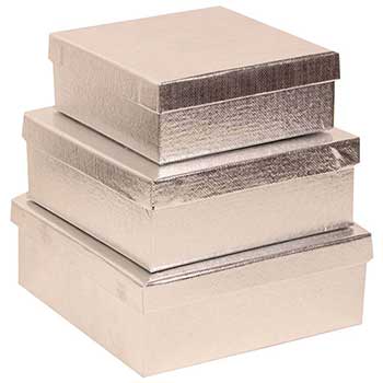 JAM Paper Square Gift Box Nesting Set, Silver, 3/PK