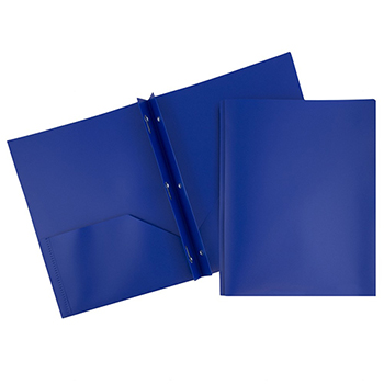 JAM Paper Plastic Two-Pocket School POP Folders with Metal Prongs Fastener Clasps, Dark Blue, 96/PK