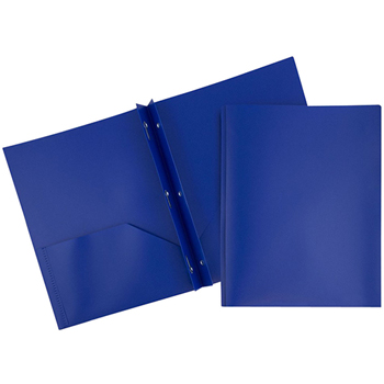 JAM Paper Plastic 2 Pocket School POP Presentation Folders with Prong Clasp Fasteners, Dark Blue, 6/PK