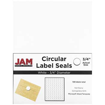 JAM Paper Circle Label Sticker Seals, 3/4&quot; Diameter, White, 108 Labels