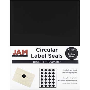 JAM Paper Circle Label Sticker Seals, 1 2/3&quot; Diameter, Black, 120/PK