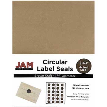 JAM Paper Circle Label Sticker Seals, 1 2/3&quot; Diameter, Brown Kraft, 120 Labels