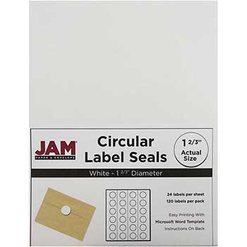 JAM Paper Circle Label Sticker Seals, 1 2/3&quot; Diameter, White, 120 Labels