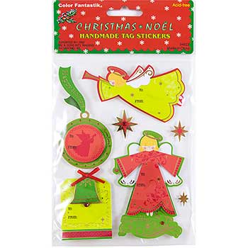 JAM Paper Handmade To/From Christmas Gift Tag Stickers, Green Angel, 5/PK
