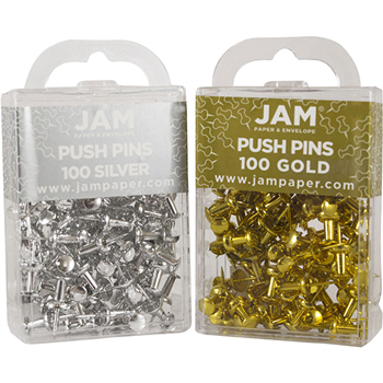 JAM Paper Pushpins, Gold, Silver, 2 Packs, 100/Pack