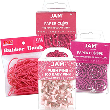 JAM Paper Office Supply Assortment, Pink, 4/PK