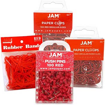 JAM Paper Office Supply Assortment, Red, 4/PK
