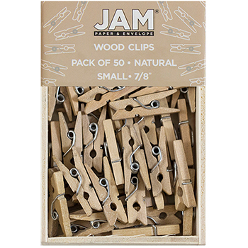 JAM Paper Wood Clothespins, 7/8&quot;, Natural Brown, 50/PK