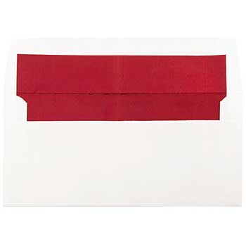 JAM Paper Square Foil Lined Invitation Envelopes, 3 7/8&quot; x 8 1/8&quot;, White with Red Foil, 25/PK