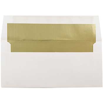 JAM Paper Foil Lined Invitation Envelopes, 3 7/8&quot; x 8 1/8&quot;, White with Gold Foil, 25/PK