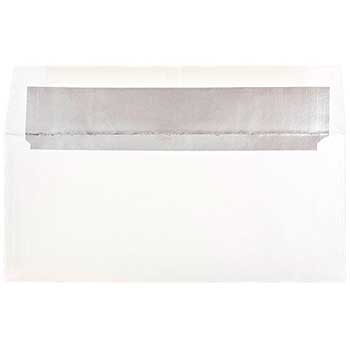 JAM Paper Foil Lined Invitation Envelopes, 3 7/8&quot; x 8 1/8&quot;, White with Silver Foil, 25/PK