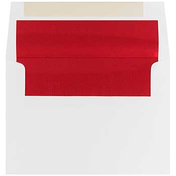 JAM Paper A8 Foil Lined Invitation Envelopes, 5 1/2&quot; x 8 1/8&quot;, White with Red Foil, 25/PK