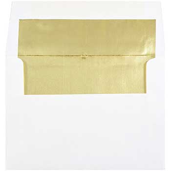 JAM Paper A7 Foil Lined Invitation Envelopes, 5 1/4&quot; x 7 1/4&quot;, White with Gold Foil, 250/BX