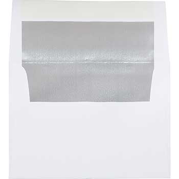 JAM Paper A7 Foil Lined Invitation Envelopes, 5 1/4&quot; x 7 1/4&quot;, White with Silver Foil, 250/BX
