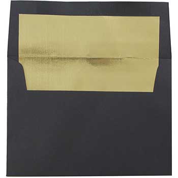 JAM Paper A6 Foil Lined Invitation Envelopes, 4 3/4&quot; x 6 1/2&quot;, Black Linen with Gold Foil, 50/PK