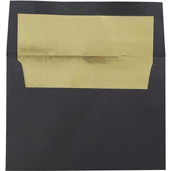 JAM Paper A6 Foil Lined Invitation Envelopes, 4 3/4&quot; x 6 1/2&quot;, Black Linen with Gold Foil, 25/PK