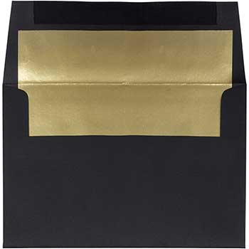 JAM Paper A8 Foil Lined Invitation Envelopes, 5 1/2&quot; x 8 1/8&quot;, Black Linen with Gold Foil, 25/PK