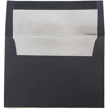 JAM Paper A6 Foil Lined Invitation Envelopes, 4 3/4&quot; x 6 1/2&quot;, Black Linen with Silver Foil, 250/BX