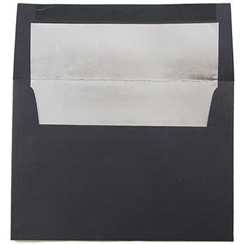 JAM Paper A6 Foil Lined Invitation Envelopes, 4 3/4&quot; x 6 1/2&quot;, Black Linen with Silver Foil, 25/PK