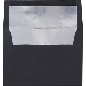 JAM Paper Foil Lined Booklet Invitation Envelope, A7 (5 1/4&quot; x 7 1/4&quot;) Black Linen with Silver Lining, 25/PK