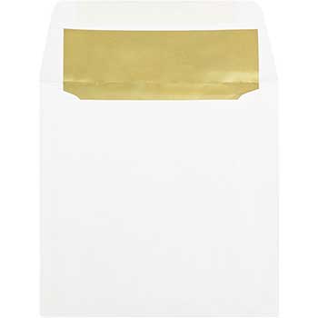 JAM Paper Square Foil Lined Envelopes, White with Gold Foil, 6&quot; x 6&quot;, 50/PK