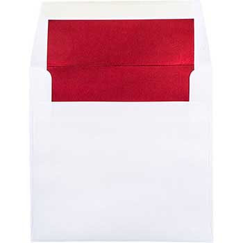 JAM Paper Foil Lined Invitation Envelopes, 8 1/2&quot; x 8 1/2&quot;, White with Red Foil, 50/BX