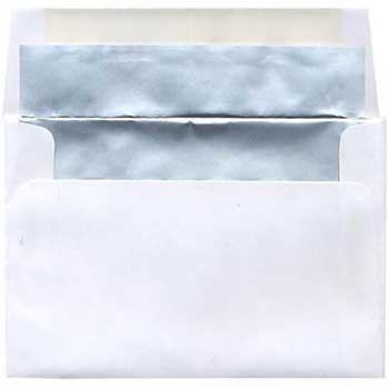 JAM Paper Foil Lined Invitation Envelopes, 4 5/8&quot; x 6 3/4&quot;, White with Silver Matte Foil, 25/PK